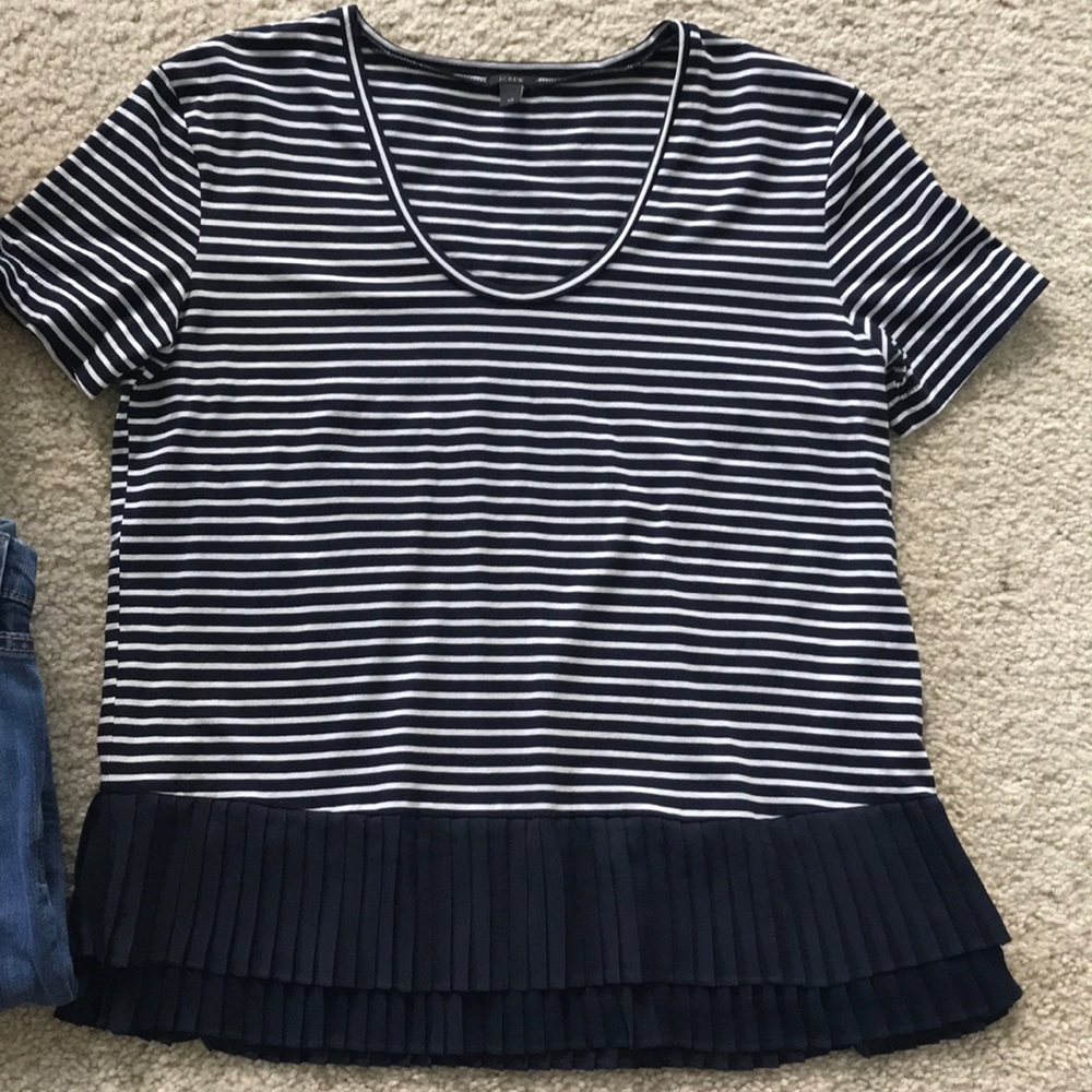 J. Crew Pleated Chiffon Hem Striped Top - Picture 2 of 6